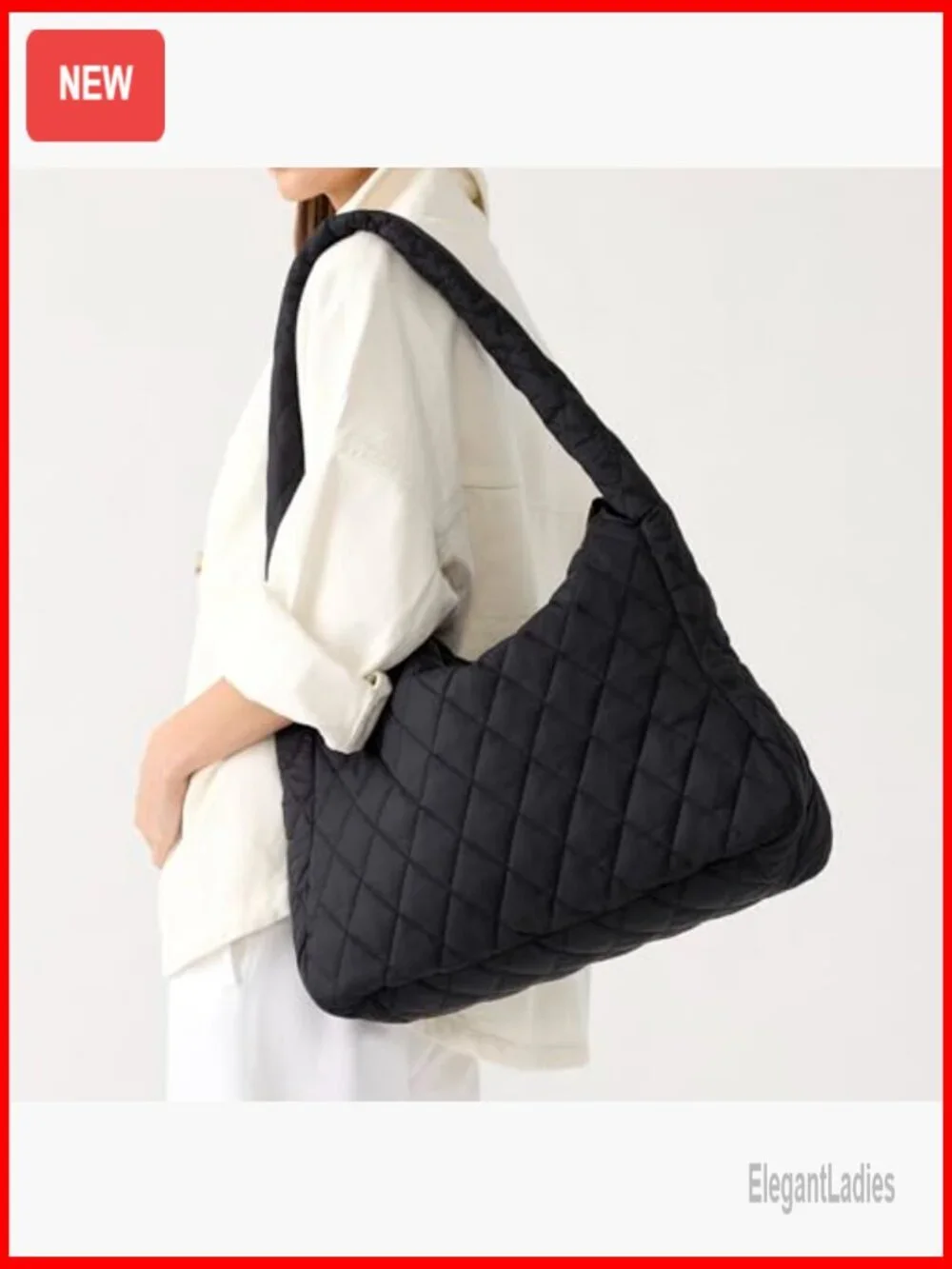 Lightweight Recycled Nylon Hobo Tote with Zip Pockets, 17x12x5
